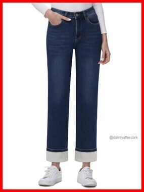 Fleece Lined Straight Leg Jeans High Waist Winter Thermal Denim Pants